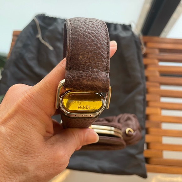 Fendi Brown Rouched Leather Wristlet Handbag - Picture 3 of 8